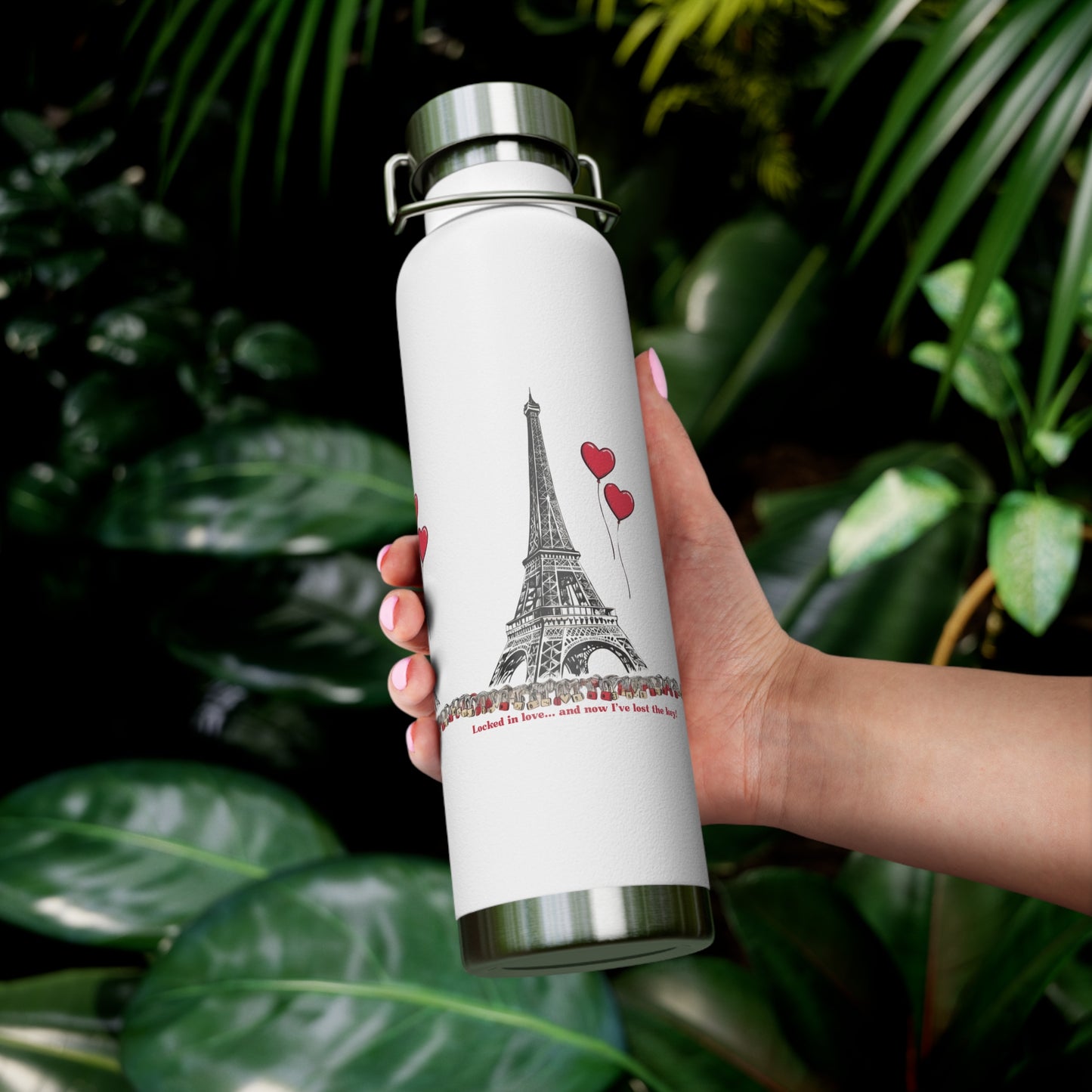 Love in Paris Insulated Water Bottle - 22oz Copper Travel Flask